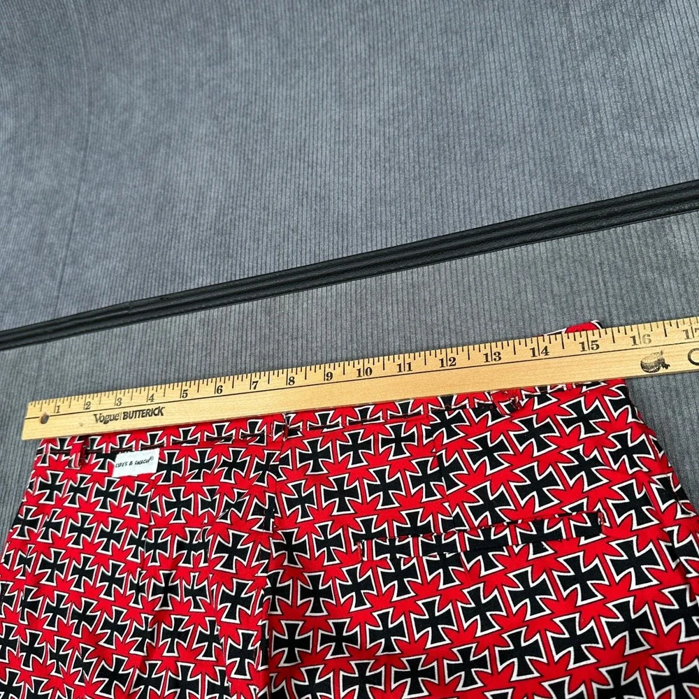 Vintage Lifes A Beach Iron Cross Print Pants Red Black Surf Streetwear 31x34